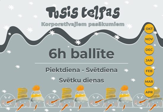 Tusis telpu īre 6h ziemas sezona (piektdiena - svētdiena) un svētku dienas 30 pers.